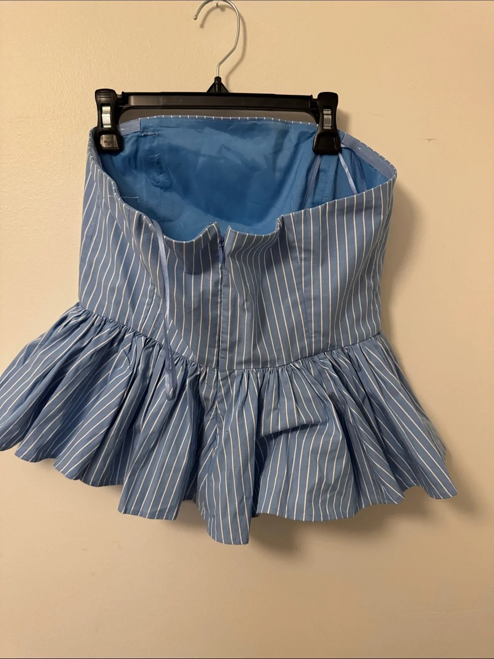 J.Crew Light Blue Striped Strapless Peplum Top Size 4